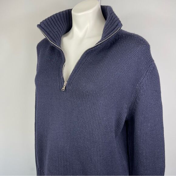 BRUNO MANETTI Merino Wool Boxy Quarter Zip Sweater Made In Italy Navy Blue M - Picture 7 of 16
